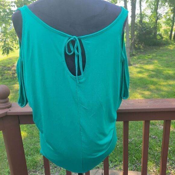 iliad USA Ladies Blouse Scoop Neck Cold Shoulder Tie Back Teal XL - Picture 7 of 10